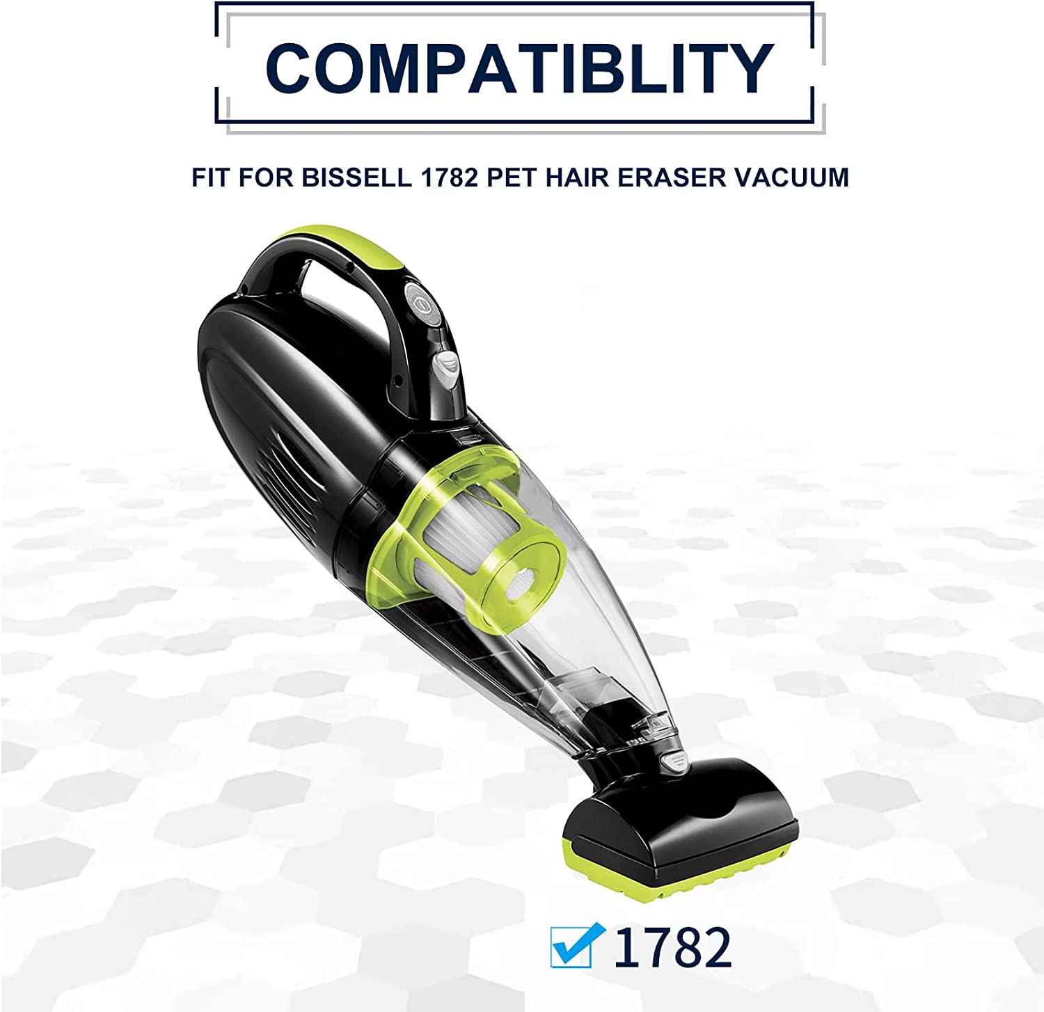 1782 Pet Hair Eraser Filter Compatible with Bissell 1782 Pet Hair Eraser Hand Vacuum, Compare to Part # 1608653 & 1608654, 2-Pack, By KEEPOW