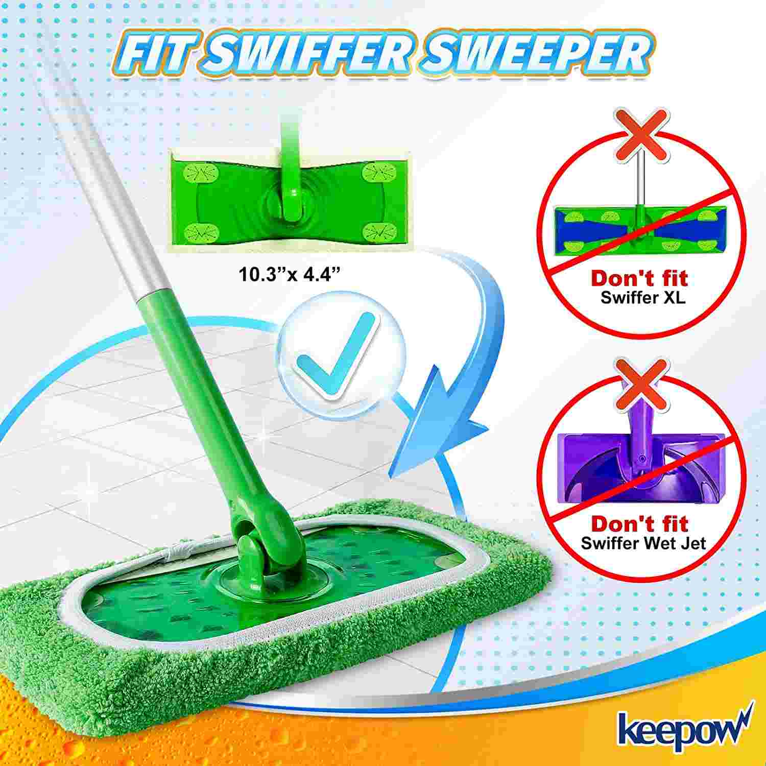 KEEPOW Reeusable Pads for Swiffer Sweeper Mop, 8 Pack, Green