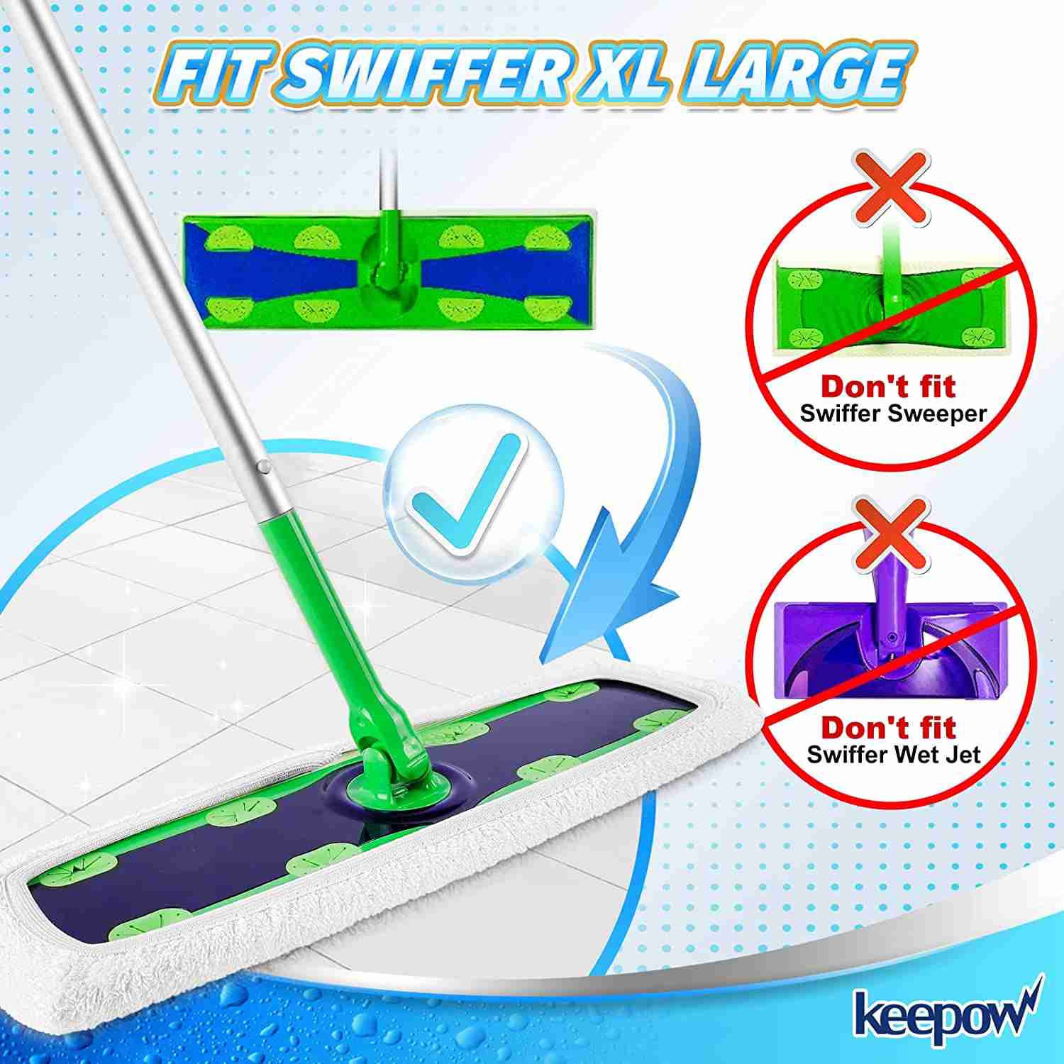 KEEPOW Reusable XL Dry Sweeping Cloths for Swiffer Sweeper X-Large Mop,