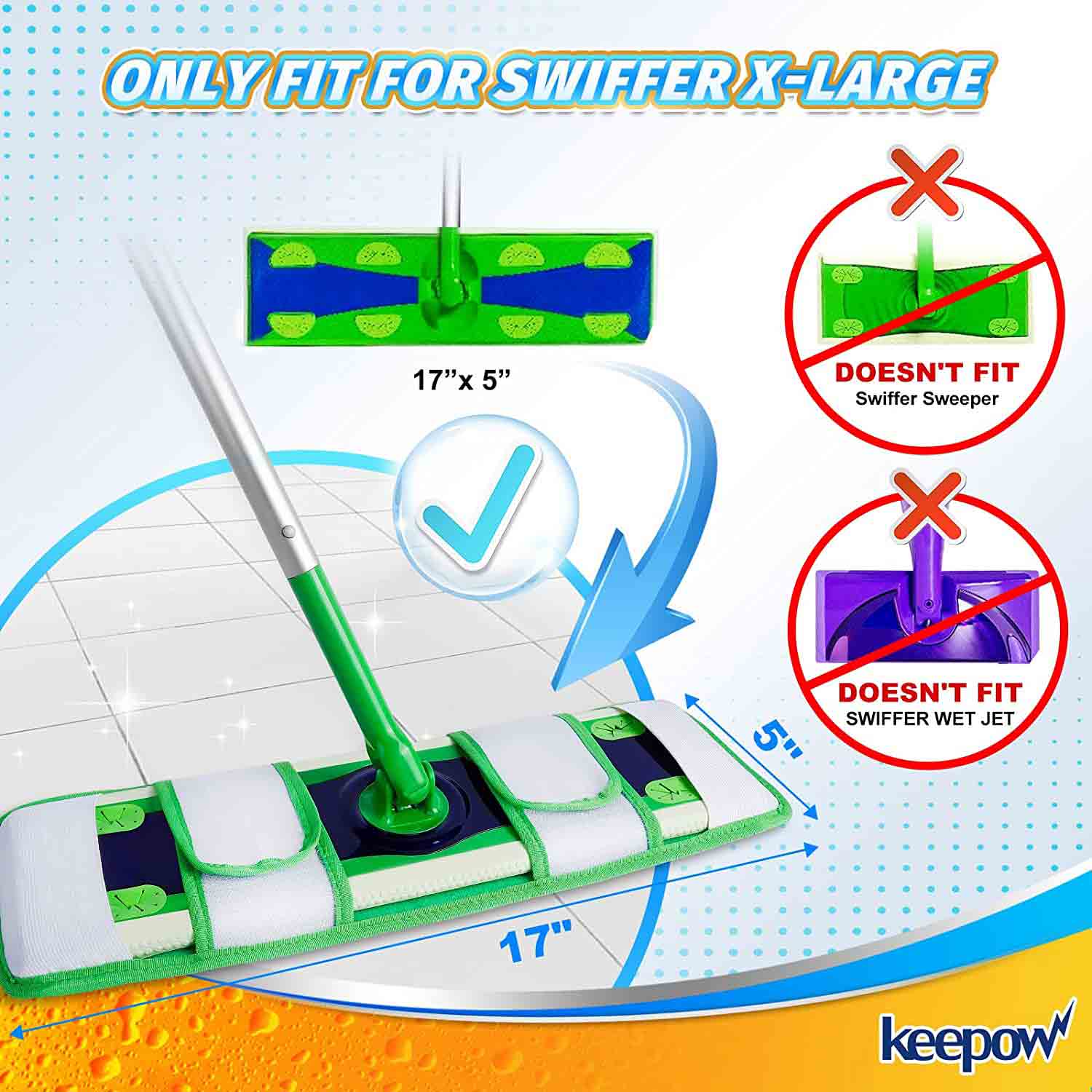 KEEPOW XL Dry Sweeping Cloths for Swiffer XL, Dry Refills for Swiffer XL Mop, Reusable Microfiber Mop Pads for Hardwood Floor, 2 Pack