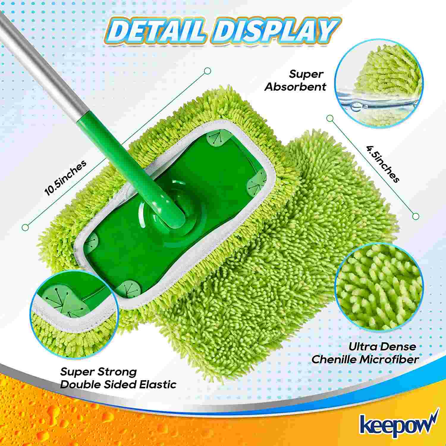 KEEPOW Reusable & Washable Microfiber Mop Pads Refills for Hard-Surface/Hardwood Floor Cleaning, 6 Pack