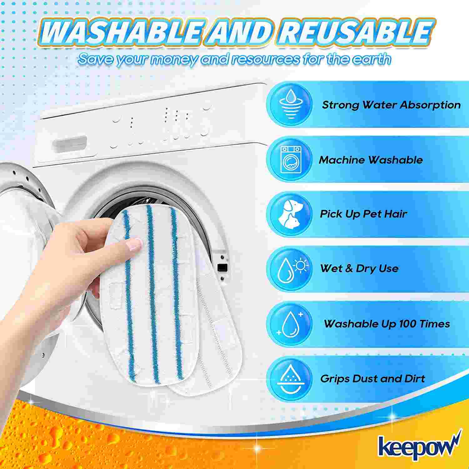 KEEPOW Steam Mop Pads for PurSteam Steam Mop Cleaner 10-in-1/ThermaPro 211