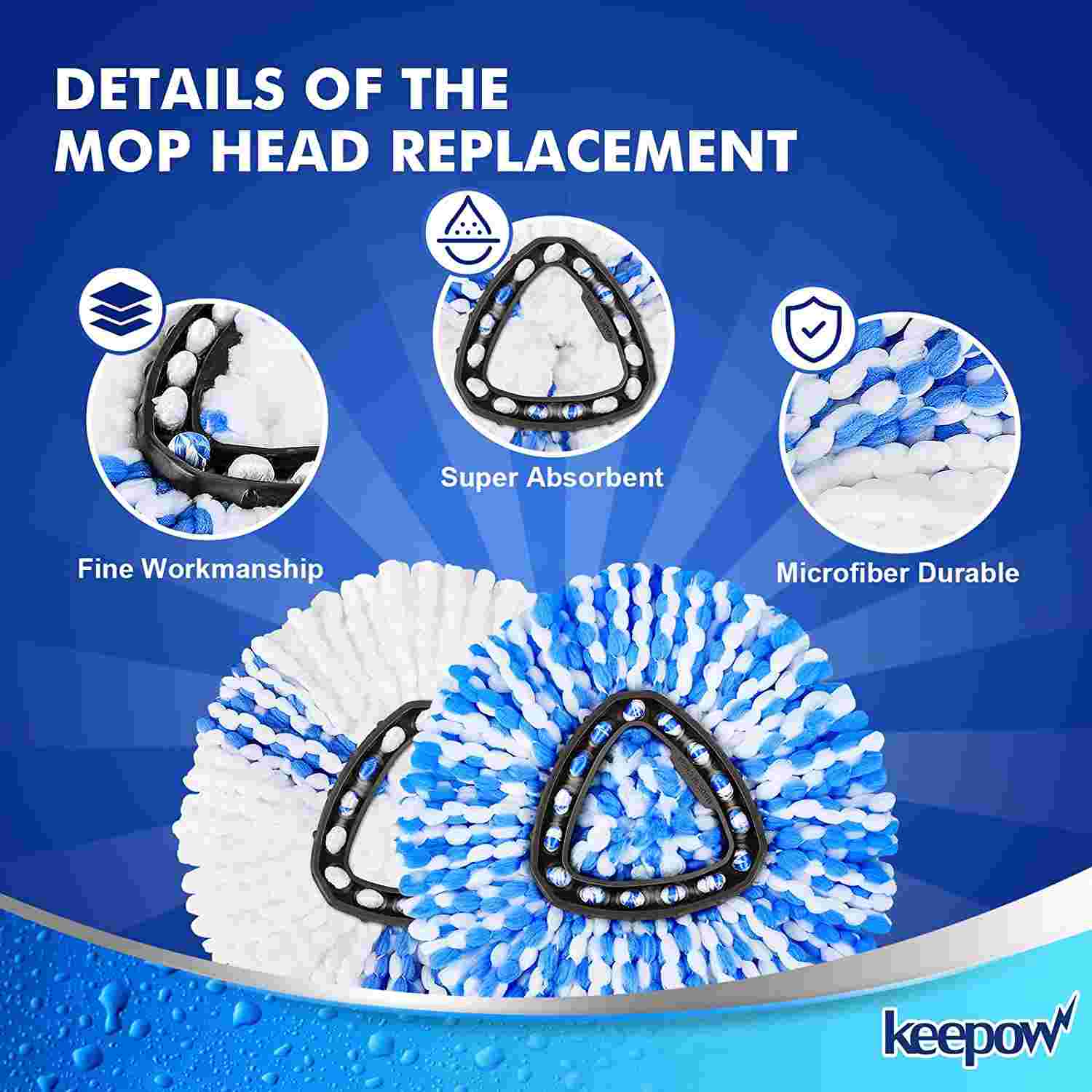 Keepow 6 Pack Microfiber Mop Refills Compatible with EasyWring RinseClean 2 Tank System for Floor Cleaning, Blue and White