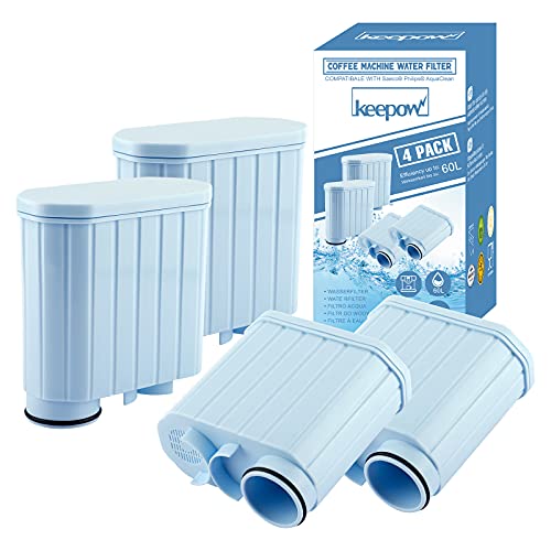KEEPOW Lot de 4 filtres à eau compatibles avec Philips AquaClean CA6903/10, CA6903/22, CA6903/00, filtre à café pour Saeco et machines compatibles avec autocollant AquaClean sur le réservoir d'eau.