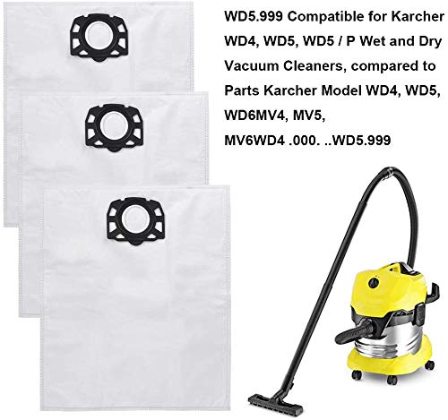 KEEPOW 12 Vacuum Cleaner Bags + 1 Flat Pleated Filter for Karcher WD4, WD5 and WD6 Wet & Dry Multi-Purpose Vacuum Cleaner