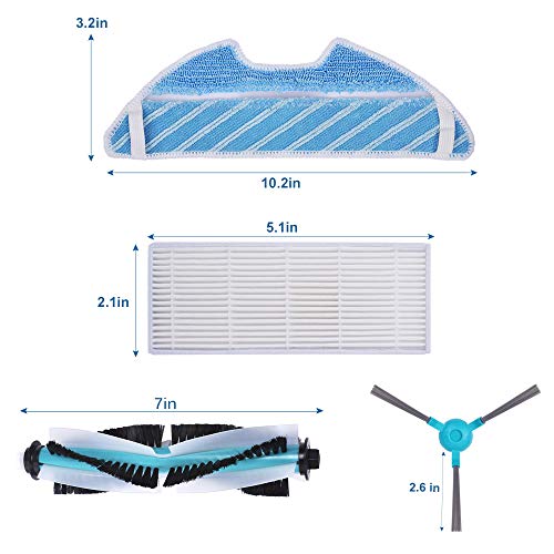 KEEPOW Zubehör für Cecotec Conga 1390 1290 Roboter Staubsauger, Ersatzteile Packung mit 6 Seitenbürsten, 6 Hepafiltern, 1 Hauptbürsten, 3 Mopptücher