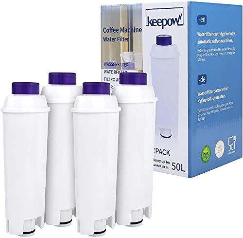 KEEPOW 4 Pack Water Filters for DeLonghi DLSC002, SER3017 & 5513292811, Coffee Machine Water Filter Replacement for ECAM, Esam, ETAM, BCO, EC Coffee Machines