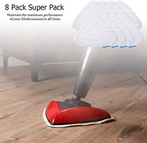 Keepow, 8 panni di ricambio Steam Mop Pads per Vileda 100 Hot Spray Mop, confezione familiare, bianco