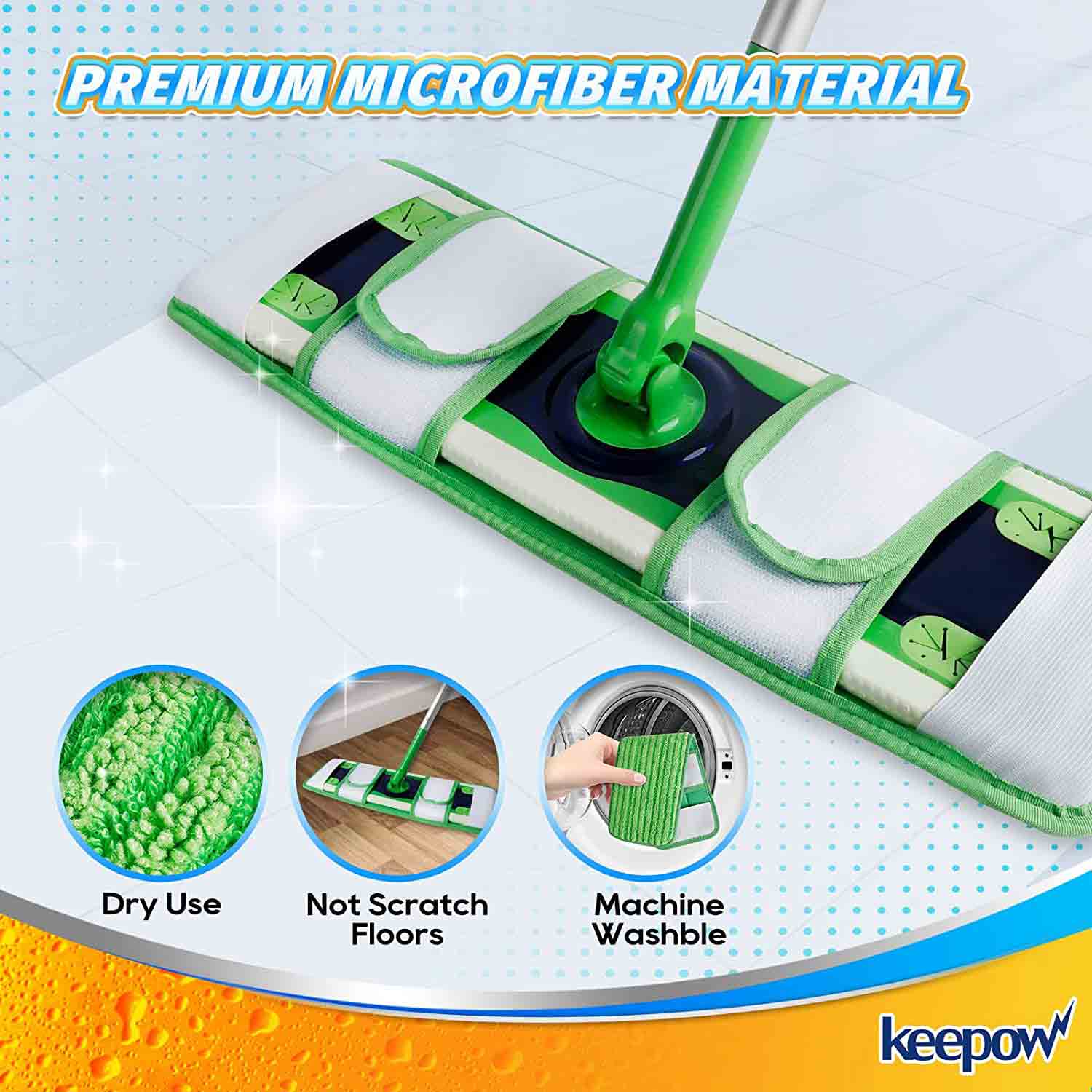 Keepow Reusable Microfiber Mop Pads for Hardwood Floor 4-Pack