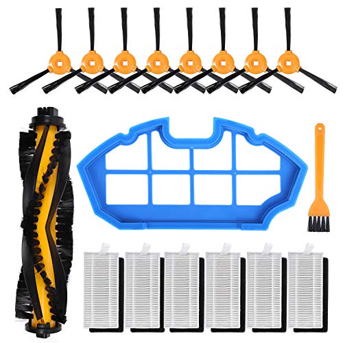 KEEPOW 17 Replacement Set suitable for ECOVACS Robotics DEEBOT N79S, 8 Side Brushes, 1 Main Brush,6 Hepa Filter, 1 Main Filter, 1 small Brush