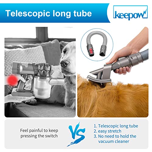 KEEPOW Groom Hundebürste für Dyson Staubsauger, Hund Tierhaarbürste Aufsatz mit Verlängerungs Schlauch und Adapter für Dyson V11 V10 V8 V7 und V6, Groom Pet Tool Zubehör Vergleichbar mit 921001-01