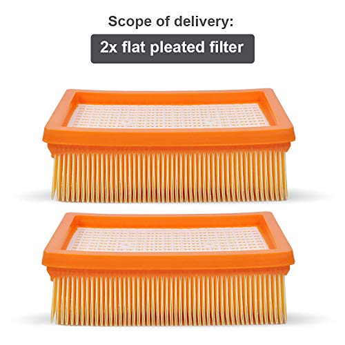 KEEPOW 2 Pack Flat Pleated Filter for Multi-Purpose Vacuum Cleaner Karcher WD4, WD5, WD6, MV4, MV5, MV6, Wet & Dry Vacuum Cleaner Filter Replacement