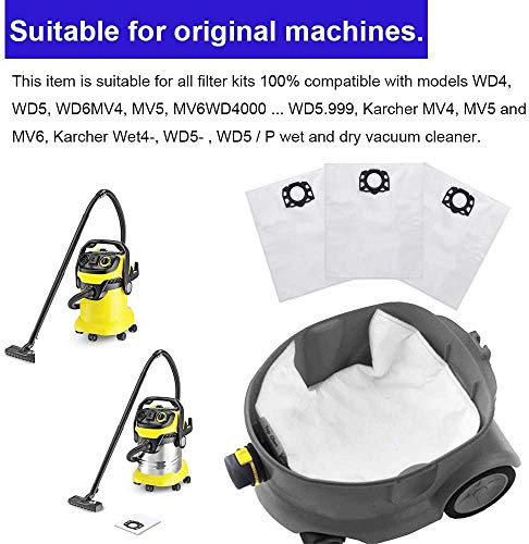 KEEPOW 12 Vacuum Cleaner Bags + 1 Flat Pleated Filter for Karcher WD4, WD5 and WD6 Wet & Dry Multi-Purpose Vacuum Cleaner