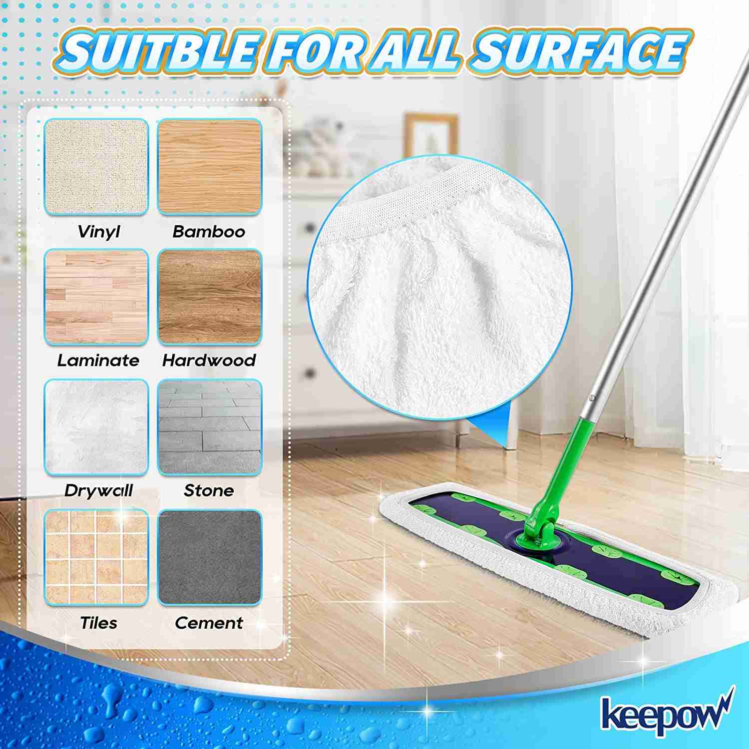 6-Pack KEEPOW Reusable XL Dry Sweeping Cloths for Swiffer Sweeper X-Large Mop, XL Wet Pads Refills