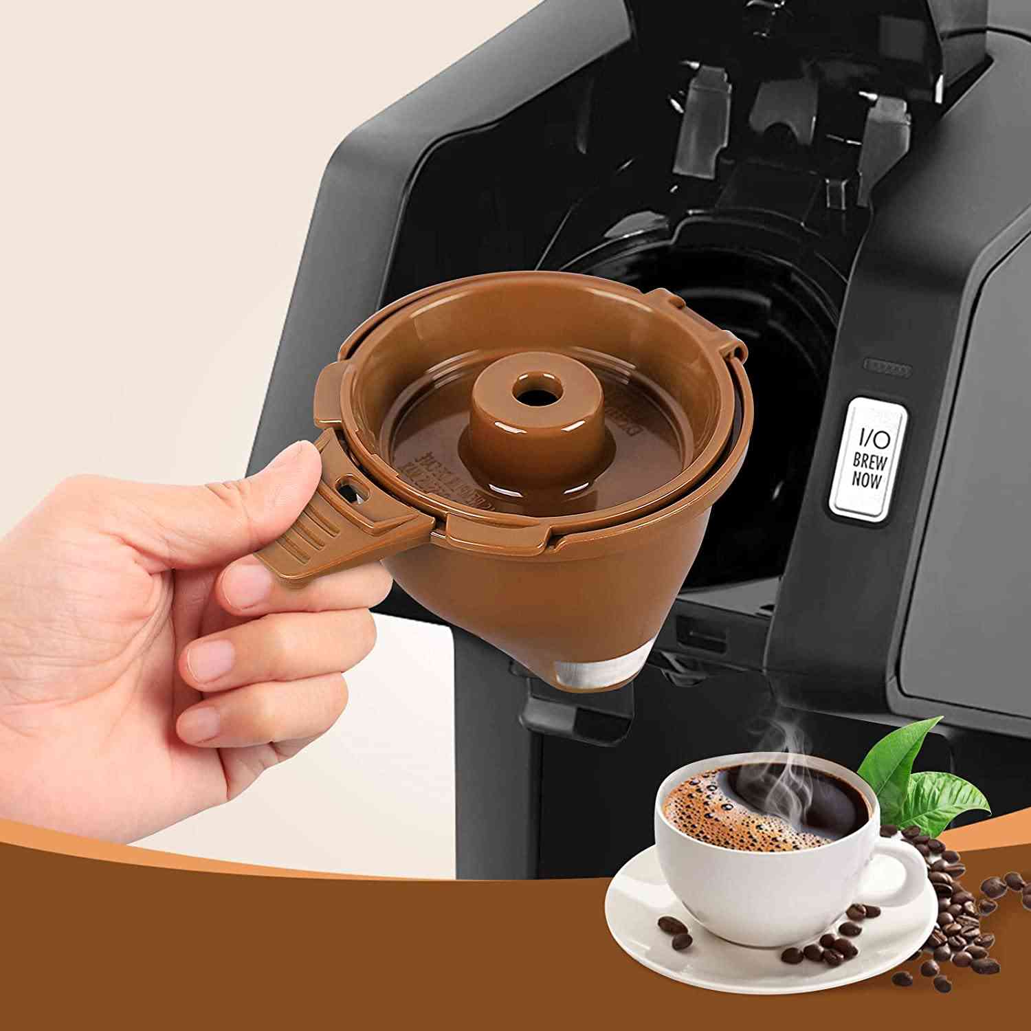KEEPOW Reusable Single Serve Coffee Filter Coffee Brew Basket for Hamilton Beach FlexBrew Coffee Maker Filter Part, 2 Pack, Brown