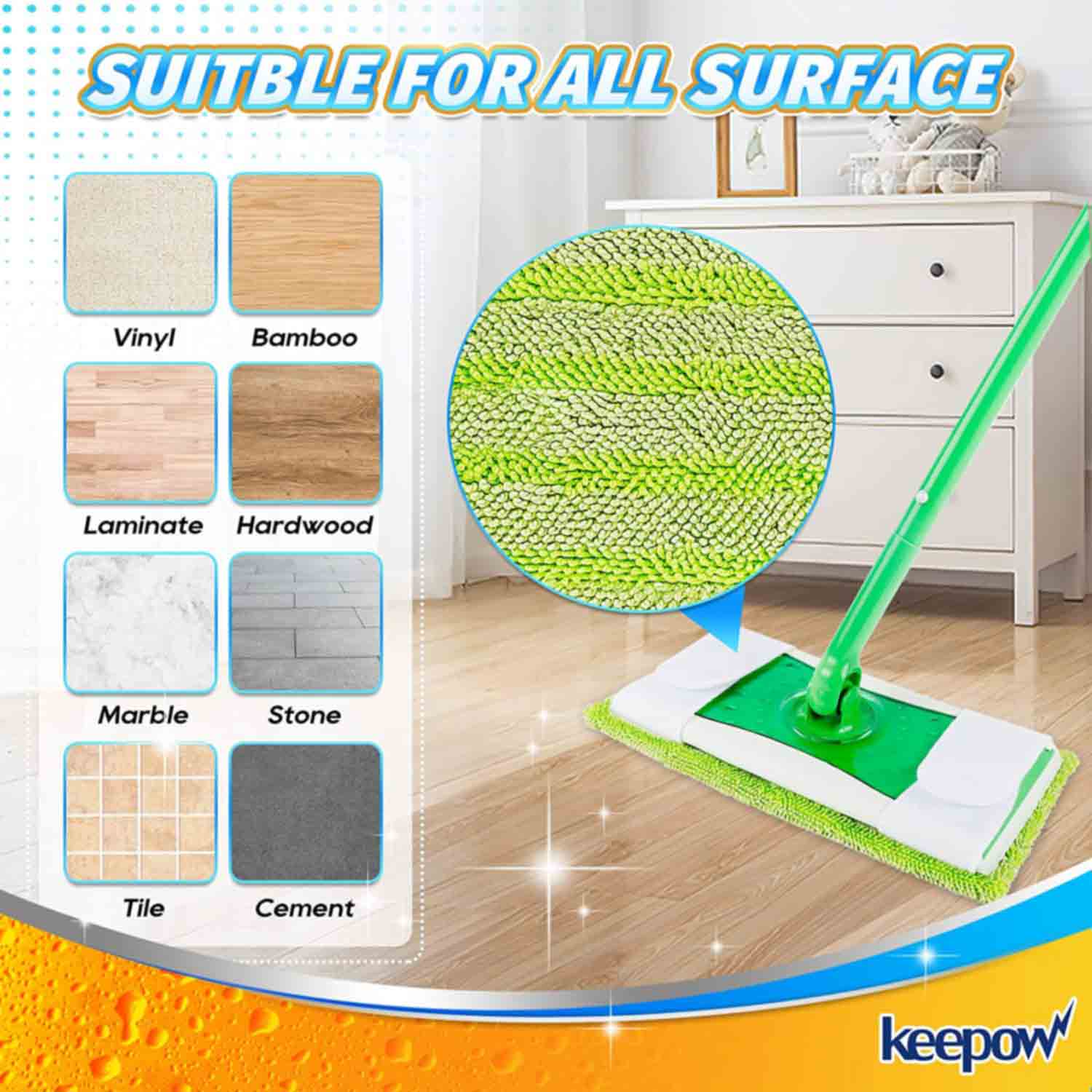 Swiffer Sweeper Mop, Washable Microfiber Mop Wet Pads Refills by Keepow