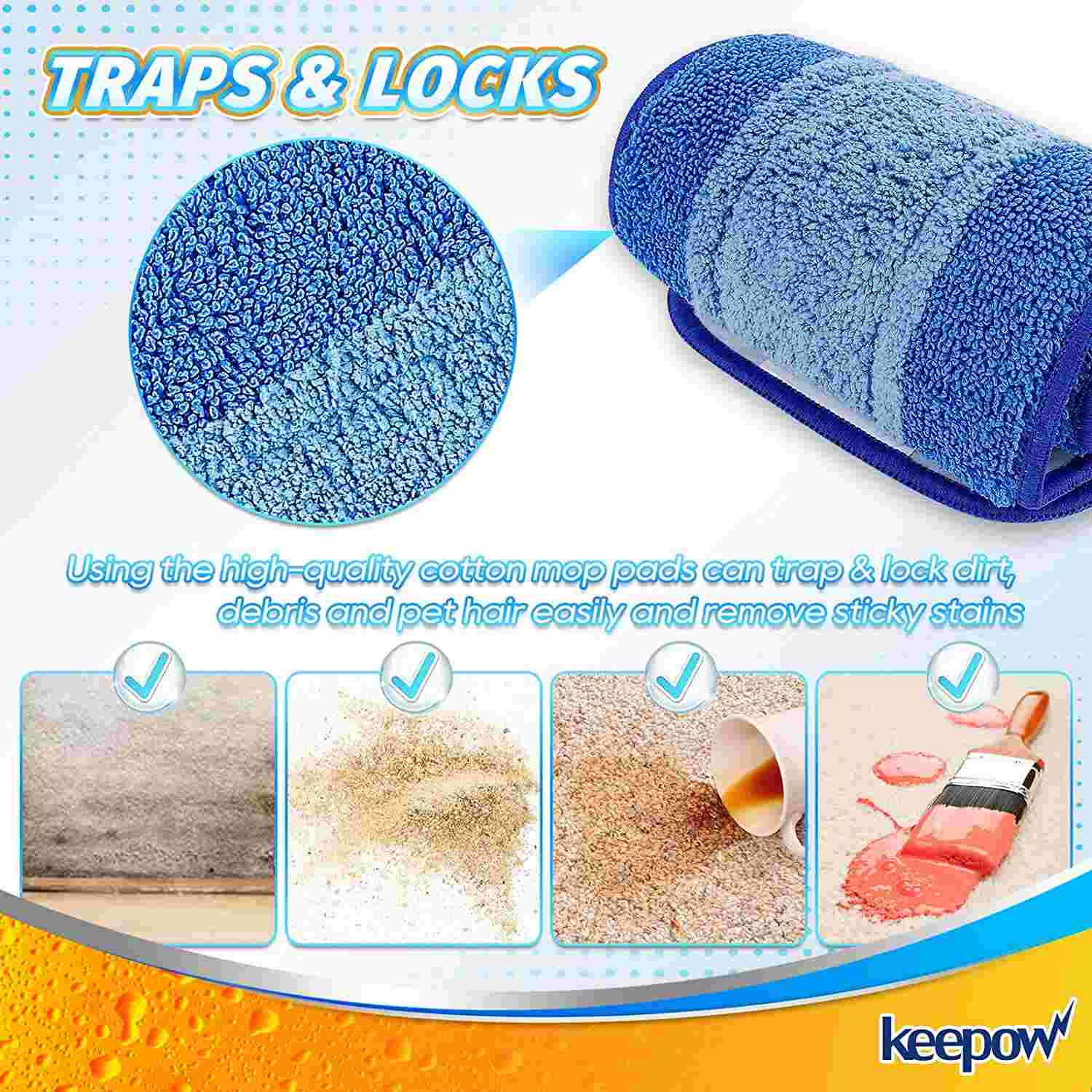 KEEPOW Washable & Reusable Microfiber Cleaning Pads for Bona Mop