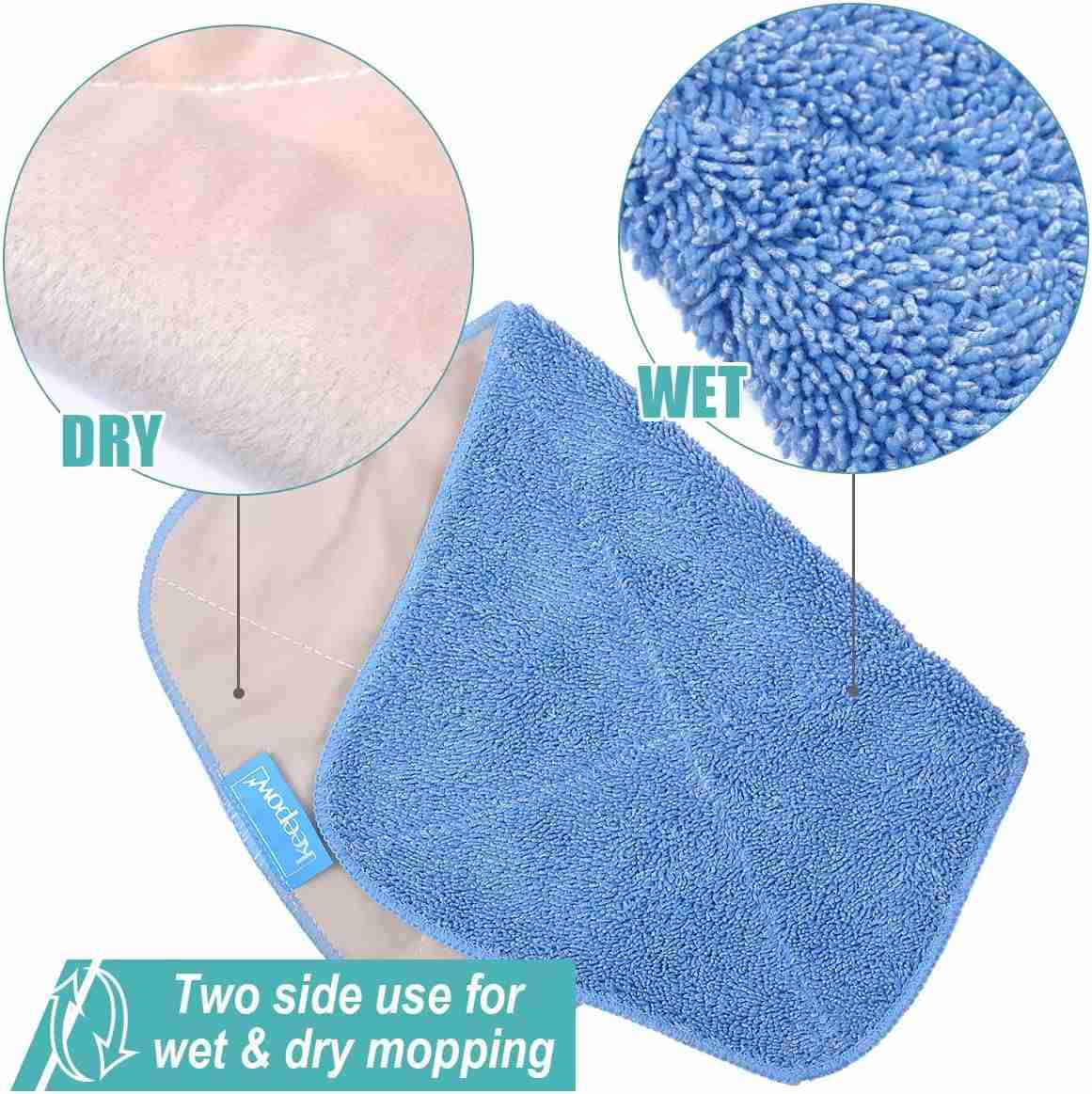KEEPOW Mop Cloth Refills for Professional Microfiber Mop, Double Side use, Wet & Dry Mopping, 5-Pack