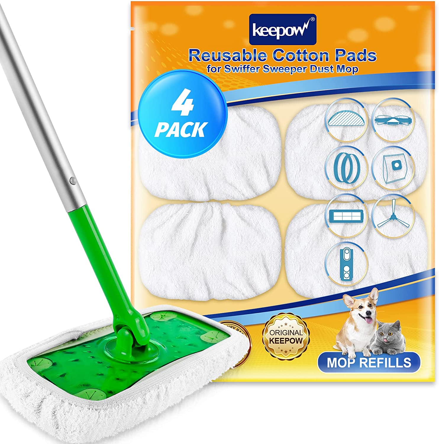 KEEPOW 5701M Reusable Pads for All 10-12 Inches Flat Mop 4 Pcs