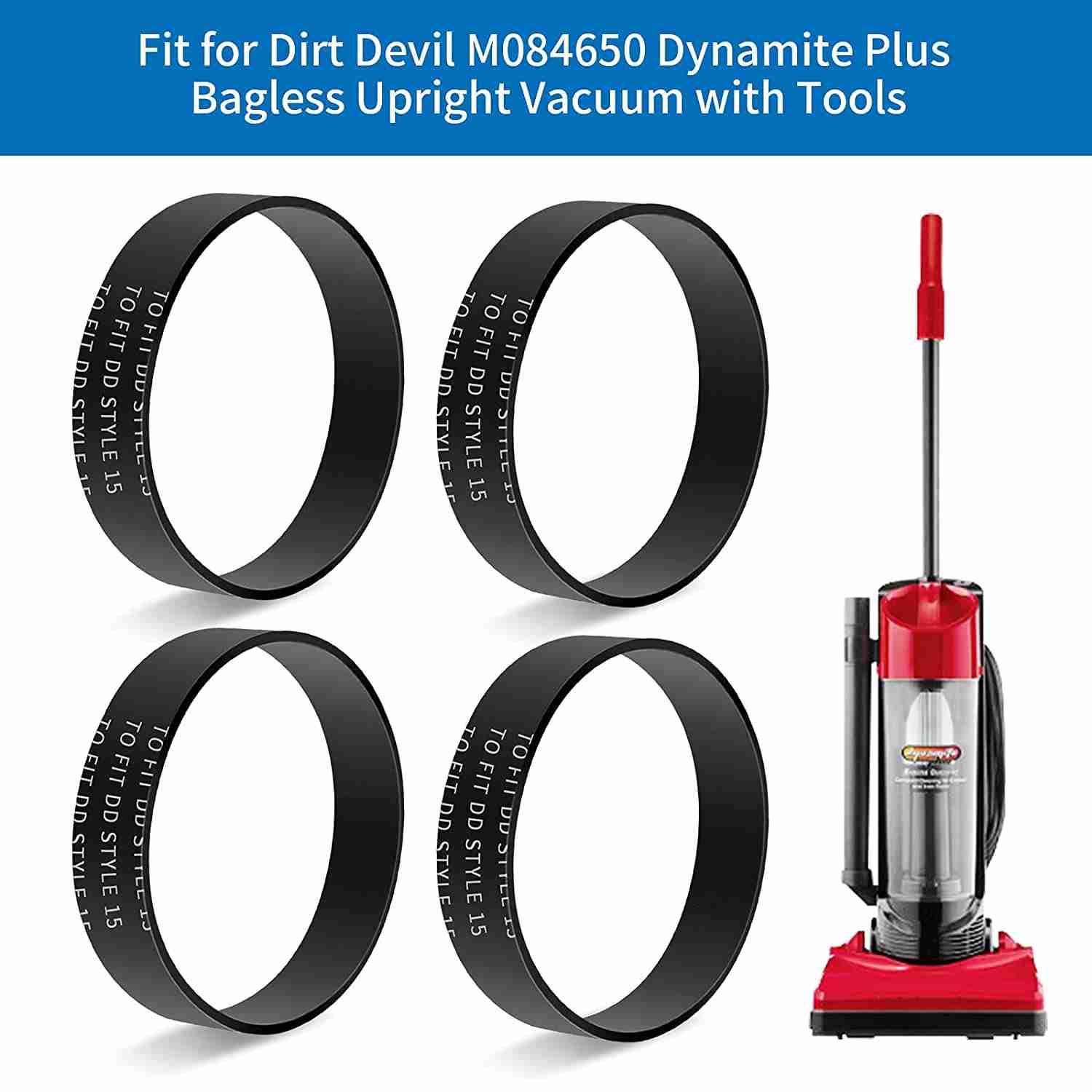 KEEPOW Royal Belt Style 15 for Dirt Devil Dynamite Corded Bagless Upright Vacuum UD20015, M084650 Red
