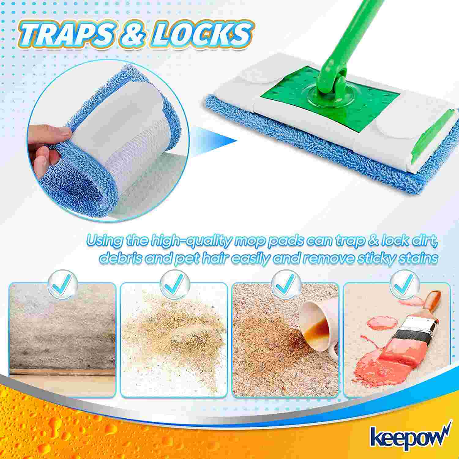 KEEPOW Reusable Washable Pads for Swiffer Sweeper 2-in-1 Mops