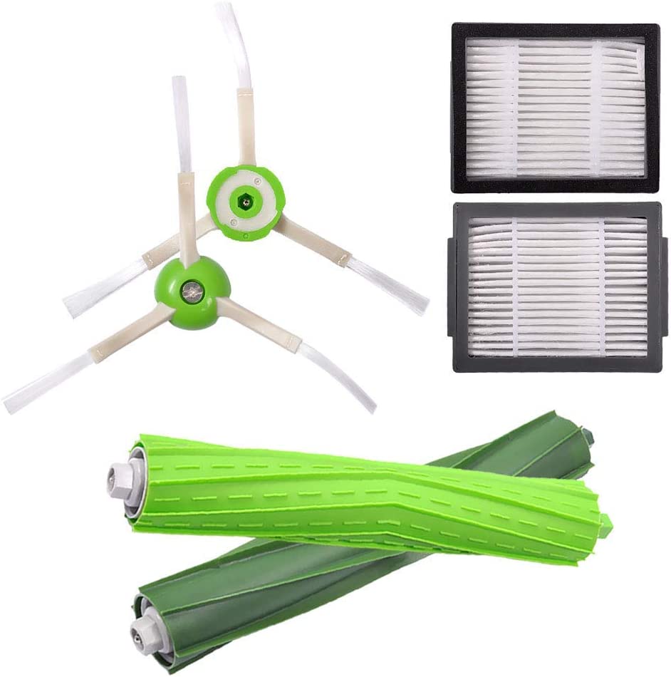 Keepow 6 HEPA Filters, 6 Side Brushes, 1 Set Multi-Surface Rubber Brushes for iRobot Roomba