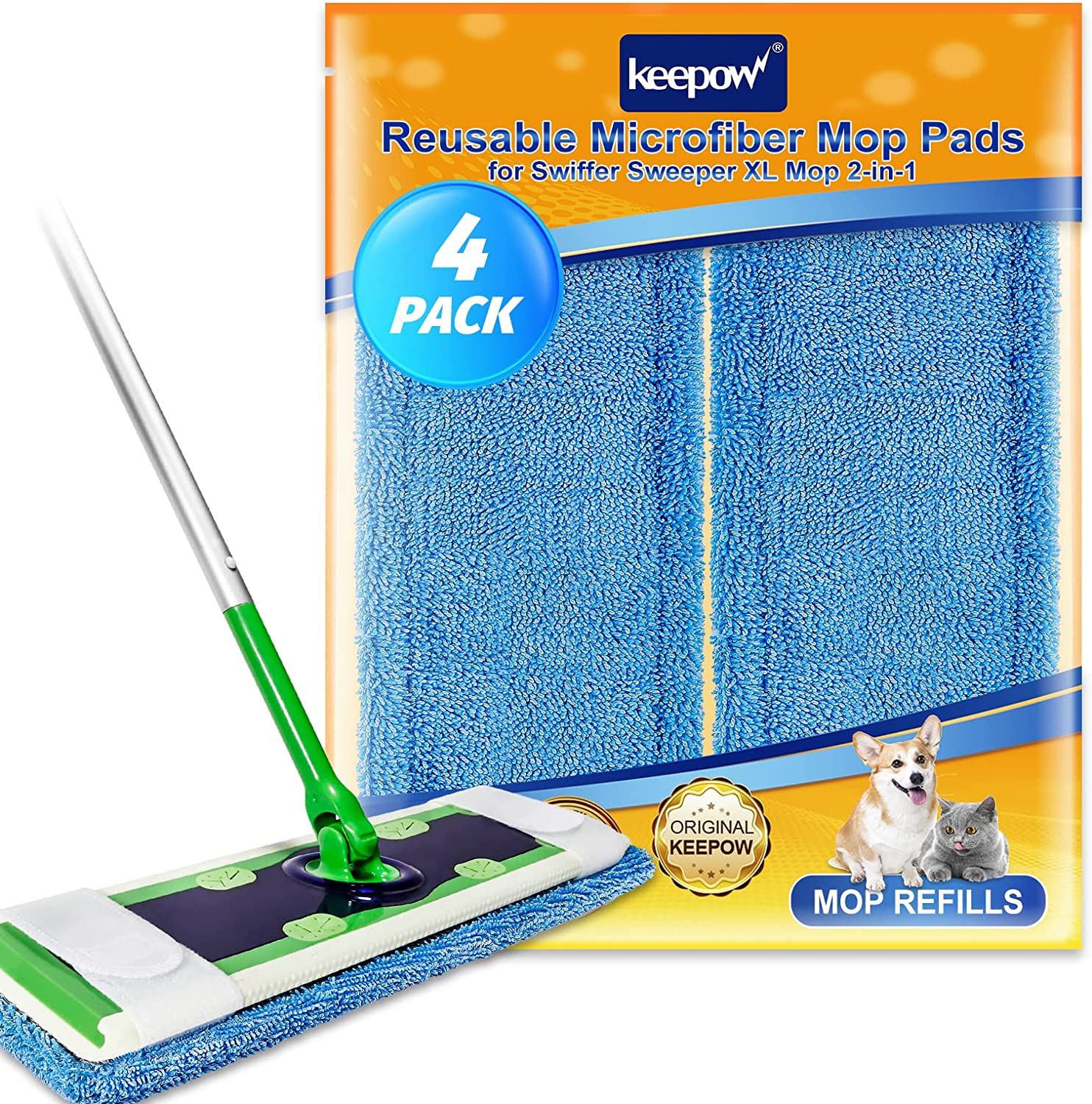 KEEPOW 5702M Blue Reusable Pads for All 17*5 Inches Flat Mop 4 Pcs