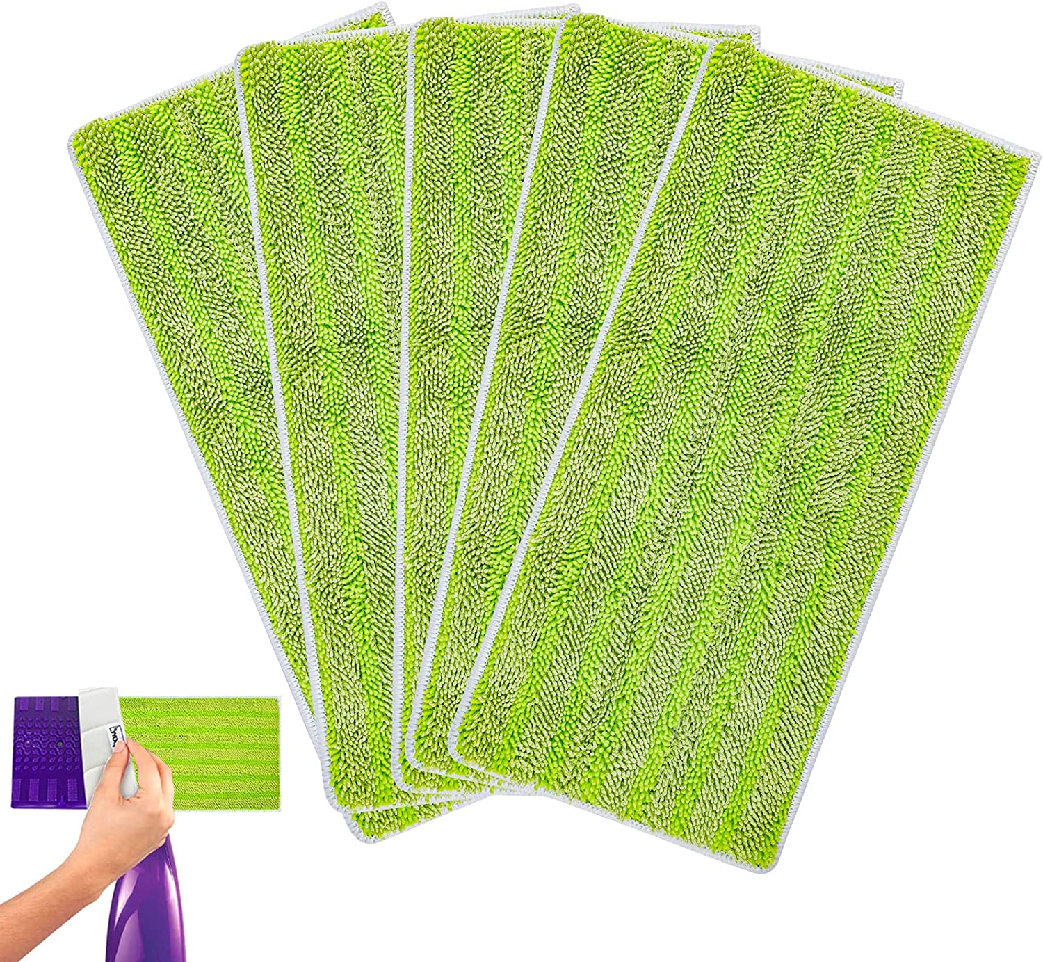 KEEPOW 5703M 11.8*5.5 Inches Green Reusable Mop Pads 5 Pcs