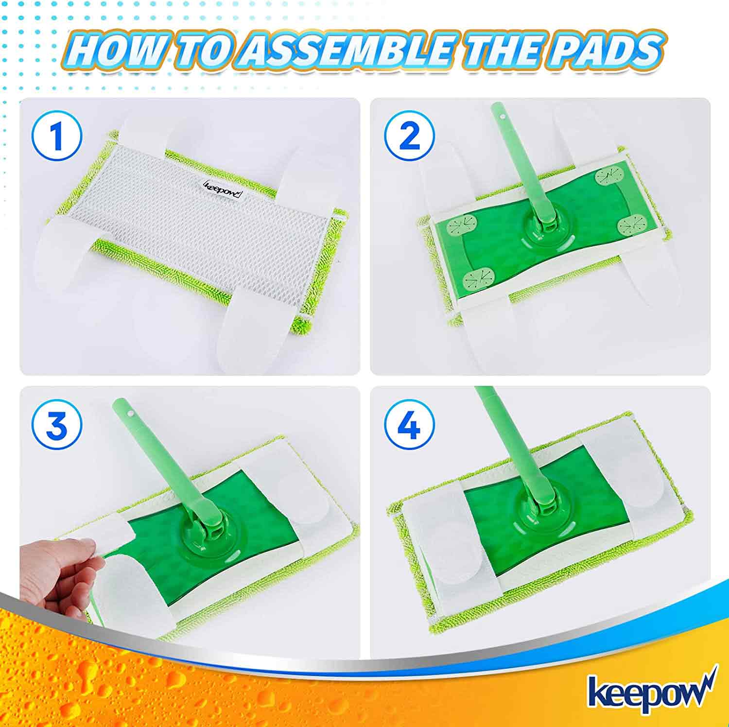 KEEPOW 5701M Green Pads for All 10-12 Inches Flat Mop 2 Pcs