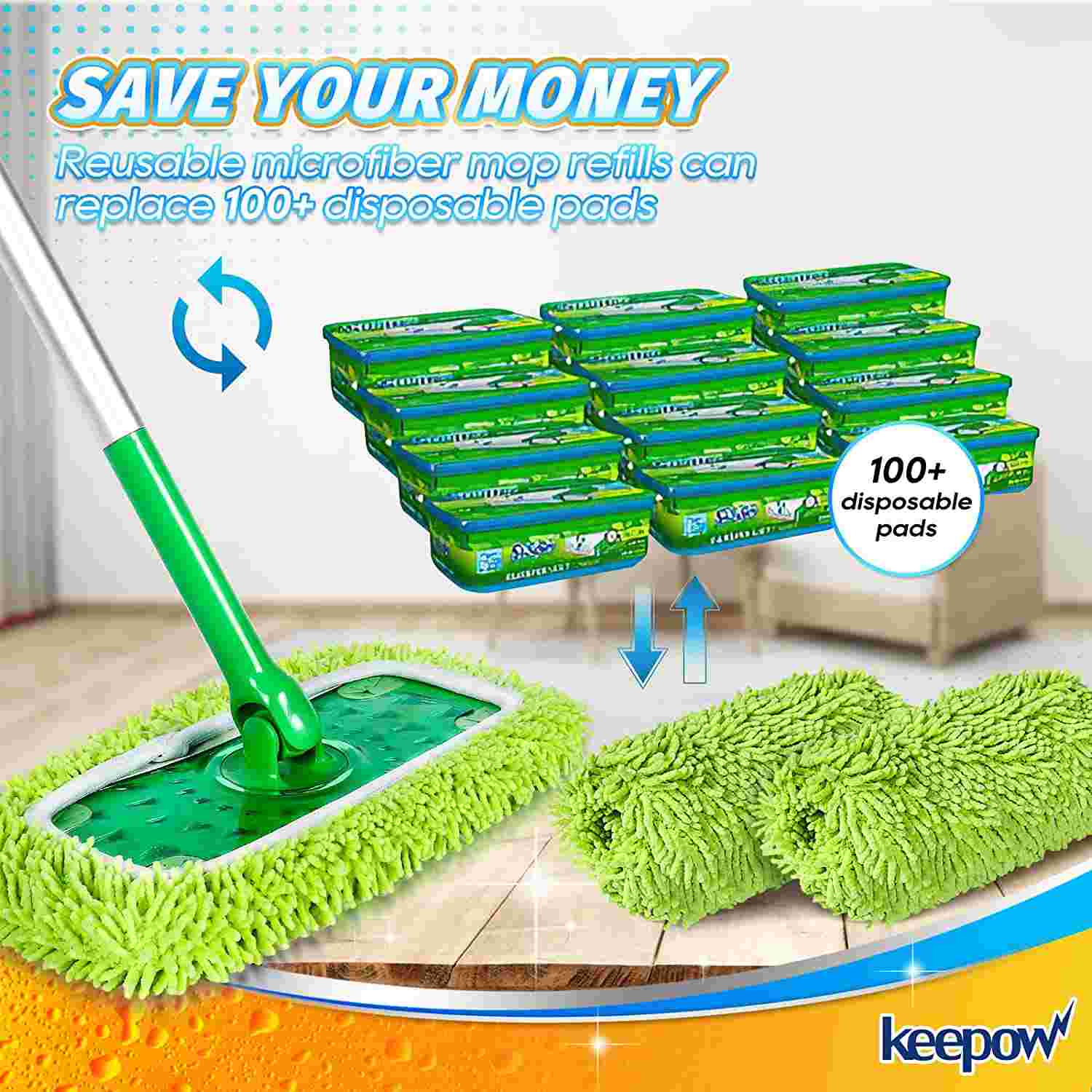 Dry Sweeping/Wet Mopping Cloths for Swiffer Sweeper by Keepow