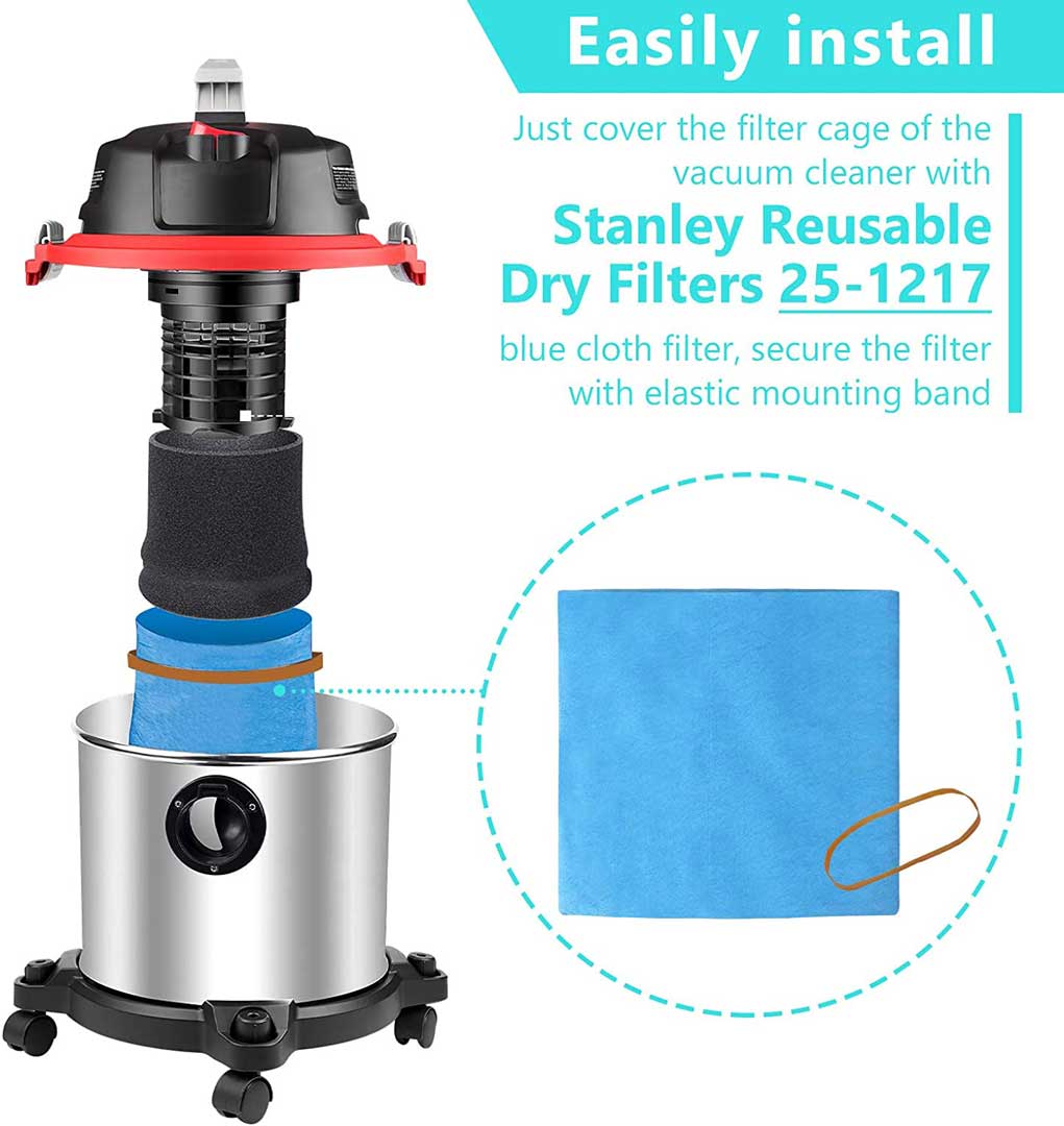 KEEPOW Reusable Dry Filters Bag Compatible with Stanley 1-6 Gallon Wet/Dry Vacuums, Part# 25-1217