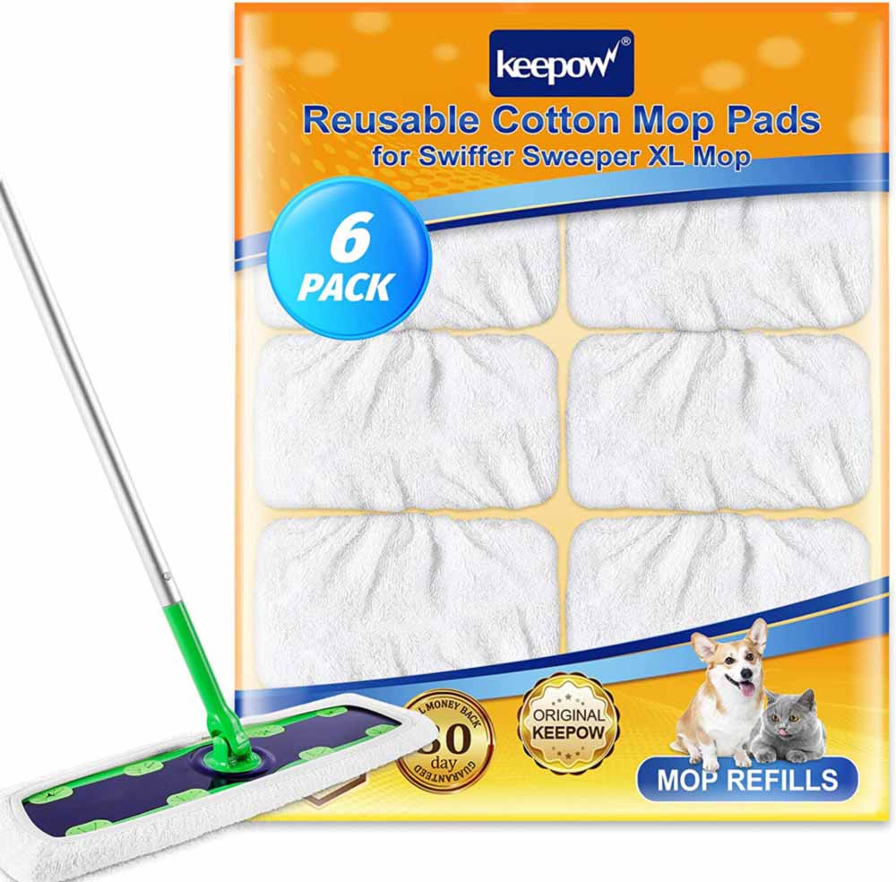 KEEPOW Washable Cotton Pads for Swiffer Sweeper X-Large Mop 6-Pack