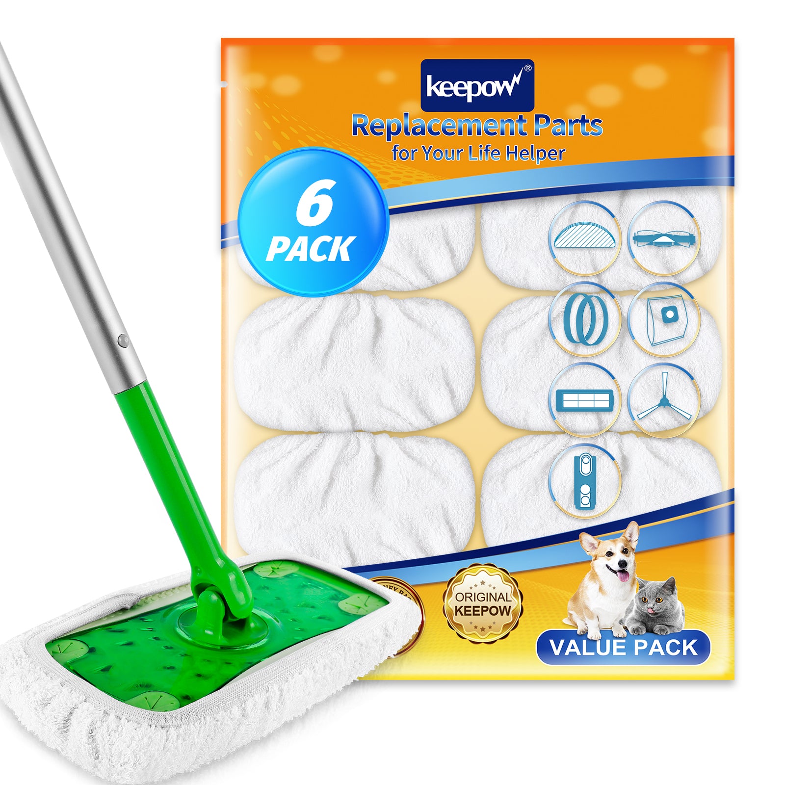 KEEPOW Reusable Wet Pads for Swiffer Sweeper Mop 6-Pack