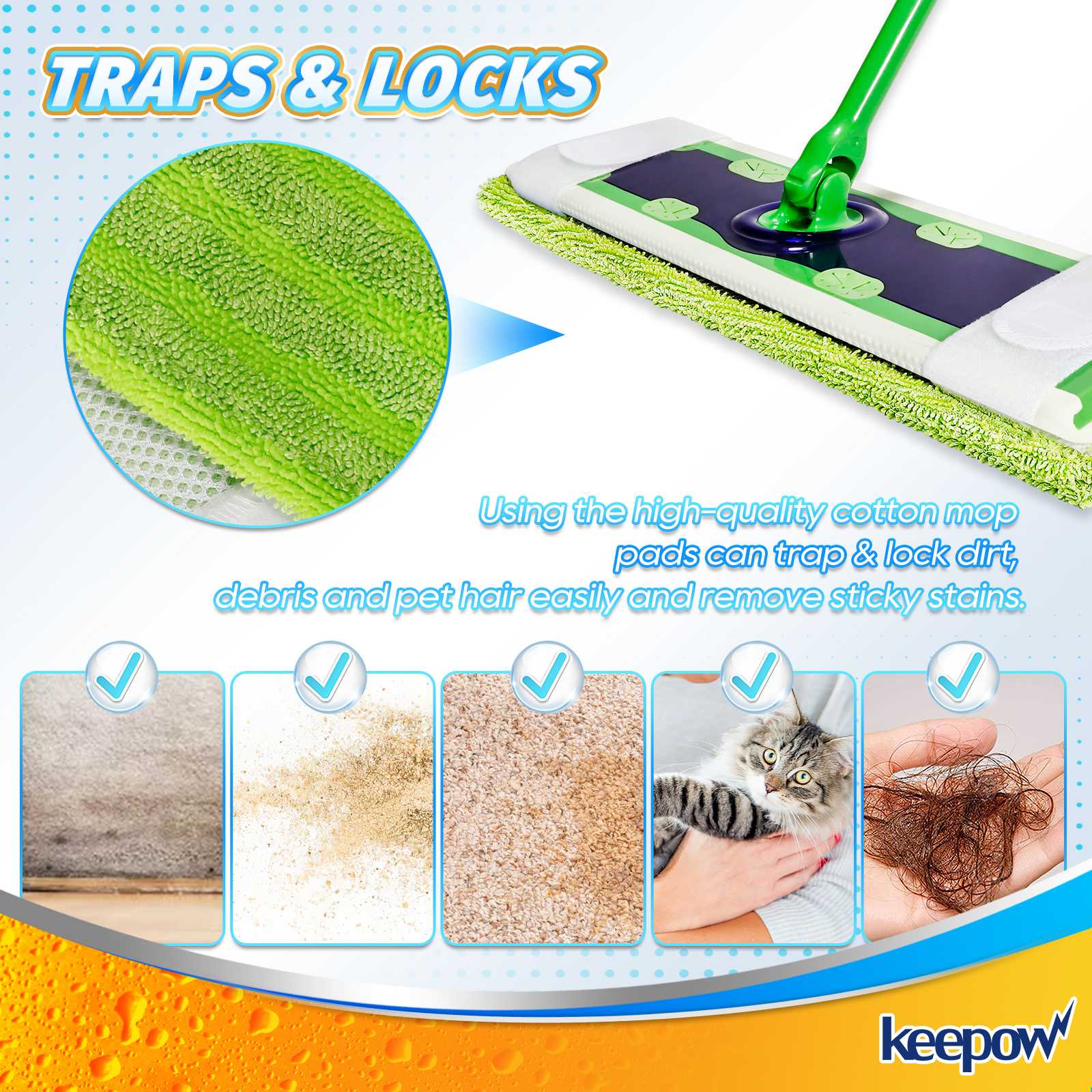 Keepow XL Wet Pads Refills, Reusable Mopping Pads,