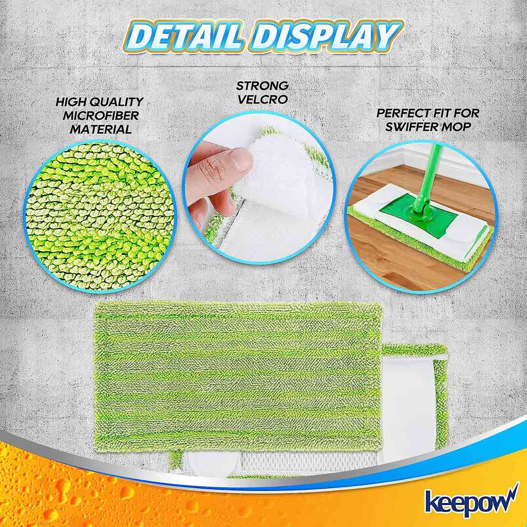 KEEPOW 5701M 4 Pcs Green Reusable Pads for All 10-12 Inch Flat Mop